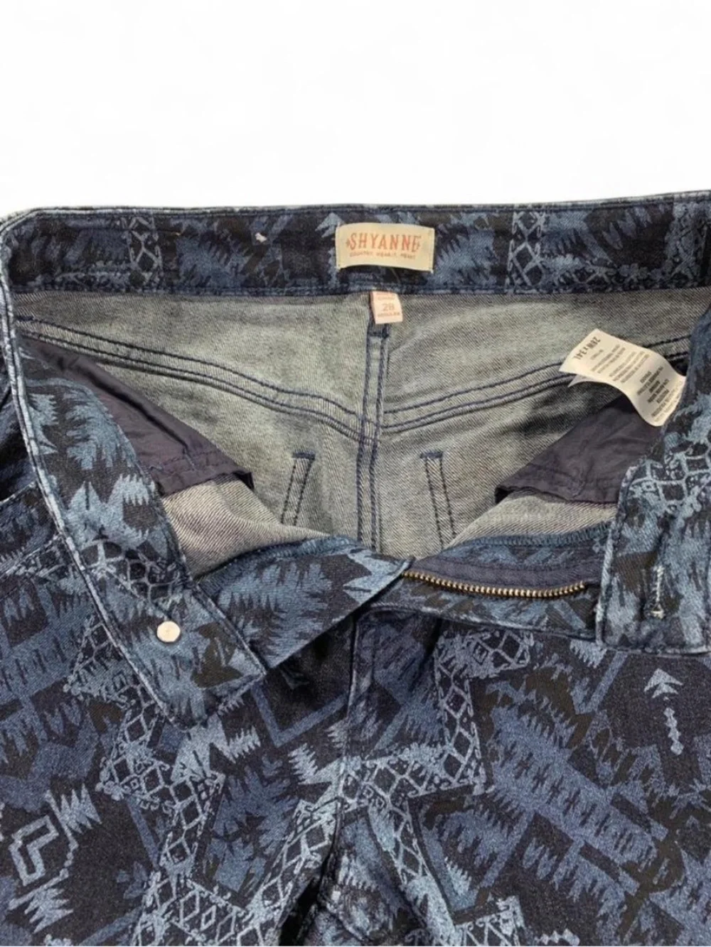 Shyanne Flare Jeans Aztec Tribal Pattern Raw Hem Western Cowgirl Size 28